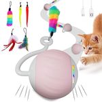 WAKHJAKT Cat Toy, Interactive Cat Toys for Indoor Cats, DIY 5 in 1 Automatic Moving Cat Ball Toys/Puppies Toys with LED Rainbow Lights, Two Speeds Smart Cat Toys,USB Rechargeable (Pink)