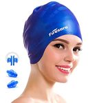 Firesara Swimming Cap for Long Hair, Silicone Swim Cap for Dreadlocks or Short Hair for Adult Men Women Girls Kids Child Keeps Hair Clean Ear Dry with Nose Clip and Ear Plugs, Blue