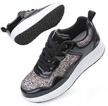 DADAWEN Women's Glitter Platform Wedge Athletic Tennis Walking Shoes Sparkly Sequin Lightweight Non Slip Casual Comfort Fashion Sneakers (Size:US5-US12), Black, 7