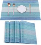 HeloHo Placemats Set of 4,Vinyl Table Place Mats Stain Resistant Foldable Placemats Washable Wipeable Placemat for Kitchen Dining Table Decoration Indoor Outdoor（Blue）