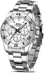 HANPOSH Mens Watches Chronograph Stainless Steel Analog Quartz Watch Waterproof Men's Wrist Watches Business Casual Fashion Watch for Men