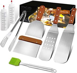 MAIKEHIGH 8 Piezas Espatula Plancha Set, Kit de Utensilios Barbacoa Profesional Espátula Cocina Acero Inoxidable Parrilla Accesorios para BBQ, Grill, Teppanyaki, Camping, Tapa Plana