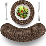 (4 Sizes: 12"-13"-14"-15") BARIEN Rustic Woven Placemats Round Set of 10, Natural Water Hyacinth Weave Placemat for Dining Table, Large Handmade Woven Placemats Heat Resistant Non-Slip (15" - Set 10)