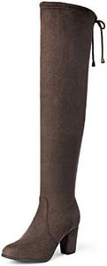 DREAM PAIRS Women's Highleg Thigh High Over The Knee Fashion Boots Block Mid Heel Long Sexy Faux Fur Boots Size 8.5, Khaki