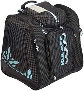 KULKEA Powder Trekker Women’s Ski Boot Backpack - Ski Boot Bag With External Helmet Sling For Maximum Gear & Boot Storage - Durable, Spacious, & Water Resistant Backpack (Black/White/Powder Blue)