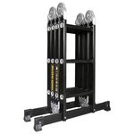 TOUGH MASTER Multi-Purpose Aluminium Ladder EN131-6 Certified Folding Extension Ladder with Platform, Professional Combination Ladder for Stairs, Decorating, Loft & Garden Use