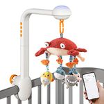 TUMAMA Baby Crib Mobile, Crib Toys with Projection Night Light, Music and White Noise, Soft Plush Mirror Hanging Toys,Mute Spin Motor Nursery Toys for Infant 0 3 6 9 Month Newborn Xmas Gift