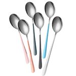 Mockery 6 Pack Ice Cream Coffee Spoons, Stainless Steel Dessert Spoons, Long Handle Spoons, for Home and Party, Silver (Color May Vary)