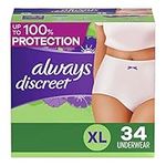 Always Discreet, Incontinence & Postpartum Underwear For Women, Maximum Protection, X-Large, 34 Count