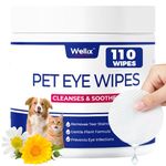Wellix 110 Counts Dog & Cat Eye Wipes for Discharge and Crust - Pet Eye Wipes Tear Stain Remover for Dogs and Cats - Dog and Cat Grooming Wipes for Eyes, Wrinkle & Face - 3.15 Inches Extra Large