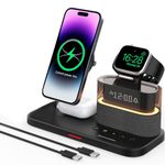 GLILAVOX 5 in 1 Wireless Charger with Alarm Clock for Apple, Magnetic Wirelss Charger Stand for iPhone 16/15/14/13/12,Apple Watch Series 10/9/Ultra 2/8/7/SE/SE2/6/5,Air-Pods 4/3/Pro/2(Black)