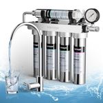 Vortopt Under Sink Water Filter System-NSF&CEC Certified 0.01μm Filtration,Stainless Steel, Real-time Pressure Gauge,5-Stage Undersink Water Filtration,Retain Beneficial Minerals,U1(5 Filters)