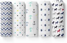 haus & kinder 100% Cotton Muslin Swaddle for New Born Baby | Baby Swaddle Wrap Blankets for Boys and Girls | Size 100cm x 100cm, 0 to 12 Months | Pack of 5 (Blue)