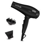 Ikonic Ultralight Professional Hair Dryer 2000 Watts with Nozzle, Diffuser, Hot and Cold Air Feauture, 2 Speed 3 Heat Settings with Cool Shot, Hanging Loop, for both Men and Women, Suitable for all Hair Types, 1 yr Warranty Black