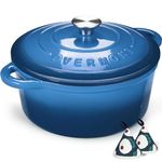 Overmont Enameled Cast Iron Dutch Oven - 5.5QT Cookware with Cookbook Cotton Heat-resistant Caps - Heavy-Duty Enamel Pot with Lid for Braising Stews Roasting Bread Baking