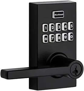 Kwikset 99170-004 SmartCode 917 Keypad Keyless Entry Contemporary Residential Electronic Lever Lock Deadbolt Alternative with Halifax Door Handle and SmartKey Security, Matte Black