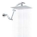 Hibbent All Metal Rain Shower Head, 10'' High Pressure Rainfall Square Showerhead with 16" Shower Head Extension Arm, Solid Brass Adjustable Shower Arm Extender, Waterfall Fixed Showerheads, Chrome