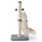 Lesure Cat Scratching Post Indoor - 40x40x86cm Tall Sisal Scratch Post with Hanging Toy Ball, Large Scratching Posts for Indoor Adult Cats with Stable Base, Grey