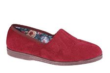 Sleepers Womens Wide Fit Fan Stitched Slippers with Rubber Sole Wine/Burgundy 5 UK