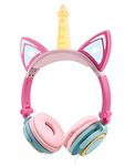 Headphones for Children, Kids Headphones Over Ear with LED Glowing Cat Ears, Foldable Wired Kids Headsets with 85dB Volume Limited, Adjustable Cat-Inspired Headphones for Girls , yellow