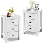 COSTWAY Bedside Table, Wooden Nightstand End Sofa Side Table with 3 Drawers, Modern Bedside Cabinet Accent Tea Table Storage Unit for Living Room Bedroom Office (2, White)