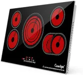 Cusinesync 36 Inch Electric Cooktop Built-in, 5 Burner Electric Stove with 9 Power Levels, Touch Control, Timer, Child Lock and Residual Heat Warning, 9200W, 220-240V for Hard Wire