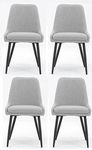 Finch Fox® Morris Glam Comfortable Fabric Upholstered Padded Living Room Side Dining Chair for Cafeteria Bedroom, Restaurents, Home, Office with Black Metal Legs in Light Grey Color (Set of 4)