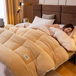 Cashmere Fabric Quilt Lamb Velvet Duvet,Bedding Fleece Quilts for Home Bedroom,Soft Luxury Thick Fluffy Warm Anti-allergy Hypoallergenic Wool Comforter (Light khaki,220cmx240cm-5kg)