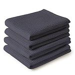 Encasa Kitchen Dish Tea Towel Waffle Weave X-Large 70 x 45 cm (4pc set), Highly Absorbent for Cleaning & Quick Drying of Plates & Glasses, Cotton - Grey