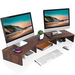 FITUEYES Dual Monitor Stand - 3 Shelf Computer Monitor Riser Wood Desktop Laptop Stand, Length and Angle Adjustable, Home Office Supplies Organizer, Brown DT108002WB