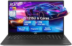 NIMO 17.3 FHD Laptop, Intel 6 Core i3-1215U, 32GB RAM, 1TB SSD, (Beat i5-1135G7, Up to 4.4GHz), 65W Type-C, Fingerprint, Backlit Keyboard, IPS Business Computer, Numpad, Win 11