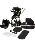 Baby Buggy, Baby Pram, Pushchair, 3 in 1 Travel System, Foldable Stroller, Lightweight Folding All in One Stroller, Portable Baby Carriage for Newborns and Toddlers Aluminium Frame Black - Rose Gold