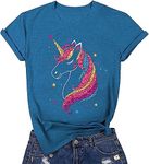 Women's Glitter Unicorn Shirt Funny Birthday T-Shirt Cute Magical Graphic Tees for Teen Girl, Blue, Medium