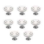 uxcell 8pcs Ceramic Knobs Vintage Knob Drawer Pull Handle Furniture Door Cabinet Cupboard Wardrobe Dresser Decorative Silver Circle White