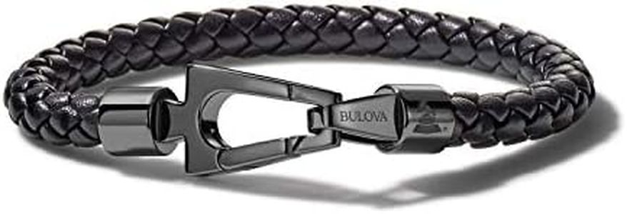 Bulova Jewelry Men's Latin Grammy Black Leather Leather Bracelet with Stainless Steel Tuning Fork Clasp, Small, Leather, no Stone