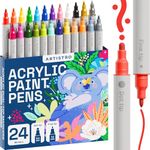 ARTISTRO 24 Colors Acrylic Paint Pens, Acrylic Paint Markers Dual Tip (Fine 1mm + Dot 5mm), Acrylic Markers for Fabric, Canvas, Rock, Glass, Wood, Paper, DIY, Painting Set Markers for Kids and Adults