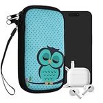 kwmobile Neoprene Sleeve for Smartphone Size M - 5.5" - Shock Absorbing Pouch Case - Protective Phone Bag - Sleeping Owl Turquoise/Brown/Mint