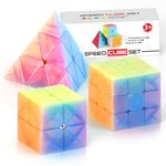 Vdealen Speed Cube Set, 2x2x2 3x3x3 Pyramid Magic Cube Set, Puzzle Cube Toys Birthday Party Christmas Stocking Stuffers Gift for Kids Teens Adults(Jelly Stickerless)