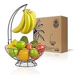 REGAL TRUNK & CO. Fruit Basket With Banana Hanger l Rustic French Farmhouse Fruit Bowl With Banana Holder Tree l Removable Banana Holder Fruit Basket l Ideal for Fruit and Vegetables | Medium Size