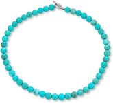 Blue Compressed Turquoise Round Gem Stone 10MM Bead Strand Necklace Western Jewelry for Women Silver Plated Clasp 19 Inch