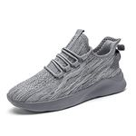 Trainers for Men Running Shoes Walking Tennis Jogging Gym Fitness Sneakers Lightweight Mesh Fashion Slip on Casual Flatss Shoes for Men Grey Size 8