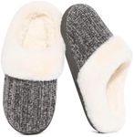Evshine Women's Warm Chenille Knit House Slippers Comfy Memory Foam Winter Slippers with Faux Fur Collar and Indoor Outdoor Soles Charcoal Grey, 38-39 (Size 7-7.5)