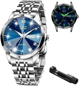 LIGE Montre Homme Analogique Quartz Diamants Montres, 30M Etanche Acier Inoxydable Lumineuses Lumineuses Date Grand Cadran Classique Mode Affaires Montres Cadeau Élégant pour Hommes