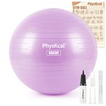 PhysKcal Gym Ball 55cm Purple Exercise Swiss Ball for Fitness Yoga Pilates Pregnancy, Anti Burst Ball Chair for Balance, Stability, Quick Pump Included