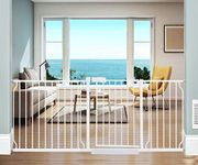 ALLAIBB 72 73 74 75 76 Inch Baby Gate Extra Wide Pressure Mount 71.65-76.38in Walk Through Auto Close White Metal Child Dog Pet Safety Gates for Stairs,Doorways,Kitchen and Living Room 182-194cm