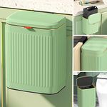 Glodeals Kitchen Trash Can with Lid, 2 in 1 Small Garbage Can Compost Bin Countertop, Wall-Mounted Under Sink Indoor Trash Bin for Kitchen, Bathroom, Cabinet Trash Can Hanging (Vintage Green/2.1Gal)