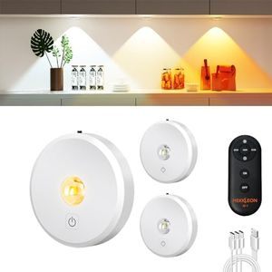 Puck Lights with Remote Control,2000mAh Rechargeable Under Counter Lighting,3 Color Temperatures Dimmable Under Cabinet,Closet Light,3Pack Tap Light for Hallway (White-3pcs)