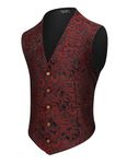 COOFANDY Men's Paisley Vests Victorian Steampunk Gothic Suit Vest Slim Fit V-Neck Tuxedo Waistcoat, Wine Red, Large