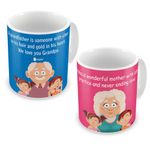 Indigifts Ceramic Coffee Mug 330 Ml |Set Of 2 Coffee Mugs| Sustainable Tea Cup |Never Ending Love & Grandpa Heart Of Gold| Gift For Grand Mother, Grandma, Dadi Maa (Pink & Blue)