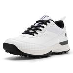FitVille Men's Waterproof Golf Shoes Extra Wide Fit Professional Spiked Golf Shoes Non Slip Outdoor Casual Trainers White Black